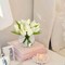 Artificial White Tulips in Vase with Faux Water 6" Real Touch Flowers Fake Tulips Small Flowers Arrangement in Round Glass Vase for Mother's Day Table Centerpiece Wedding Home Decor